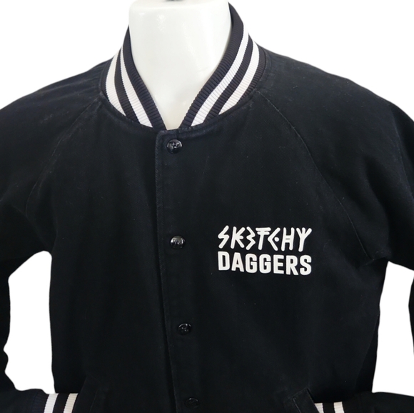 Sketchy Tank x Swallows & Daggers Varsity Jacket extremely Rare Exclusive Black - Picture 4 of 12